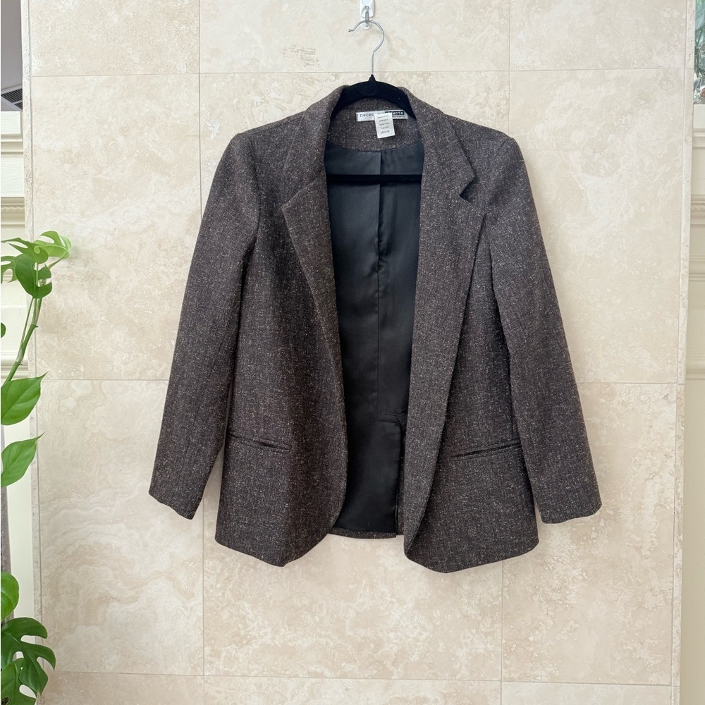 Vintage Necessary Objects Brown Tweed Blazer Made USA M